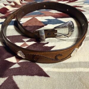 Brown Leather Belt with Silver Buckle